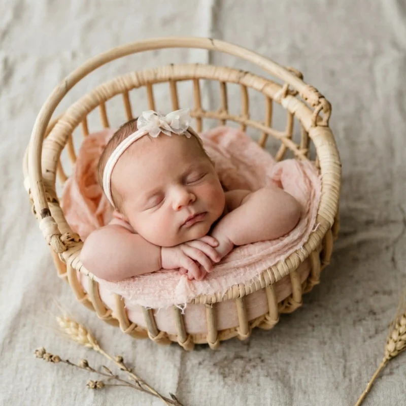 Photography Cheat Sheet - Infant Posing Bed Retro Rattan Basket