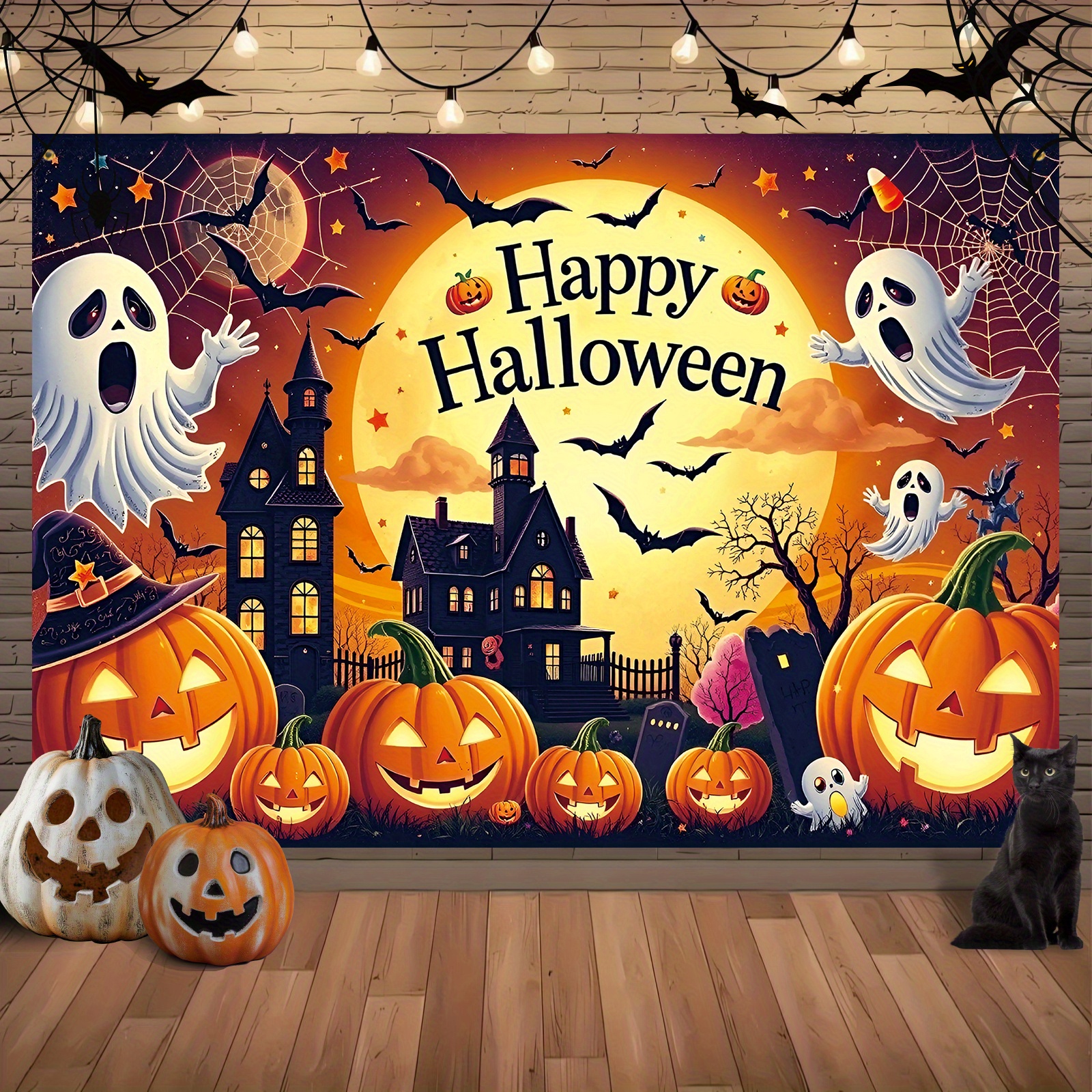 Photography Trick - Halloween Photography Backdground SpiderWeb Pumpkin Moon
