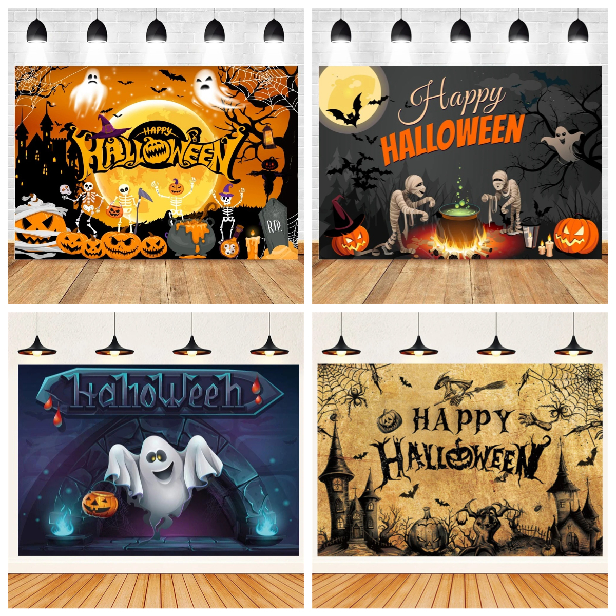 Photography Trick - Halloween Photography Backdground SpiderWeb Pumpkin Moon
