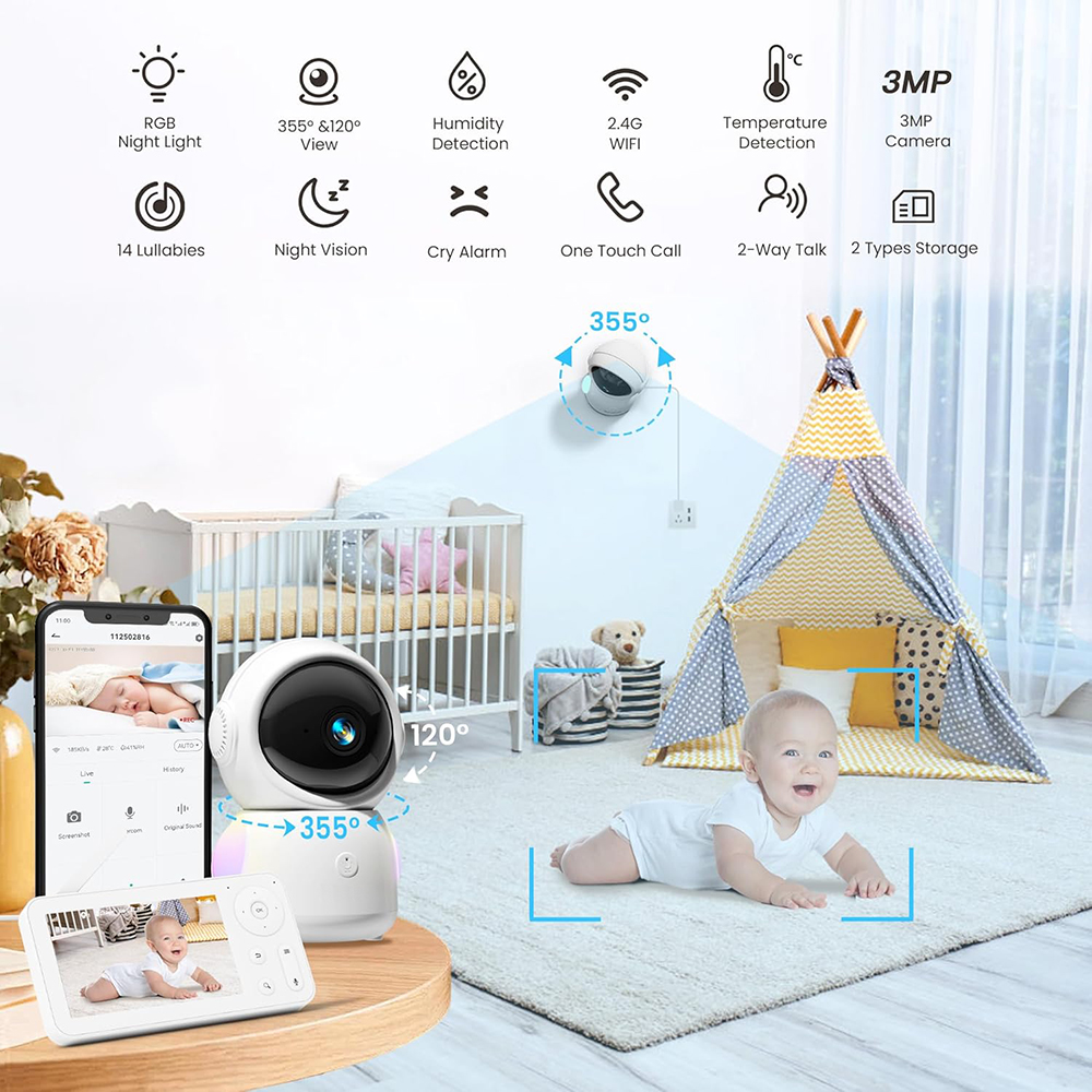 2K Baby Monitor with 2 Cameras - Photography Umbrella Lights recension och pris